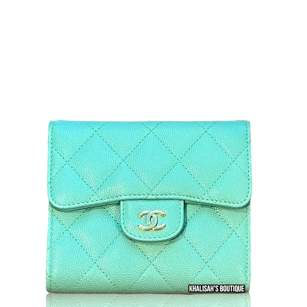 BNIB!! VERY Rare!!! Chanel Wallet LARGE Trifold Tiffany Blue Caviar Belt Waist - Picture 4 of 15